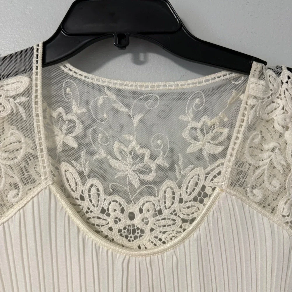 Amanda‎ Lane Ivory Pleated Lace Cap Sleeve Shift Dress Size 4 New With Tags VTG